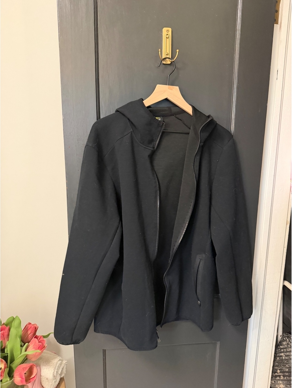 Black Hooded Zip Front Jacket